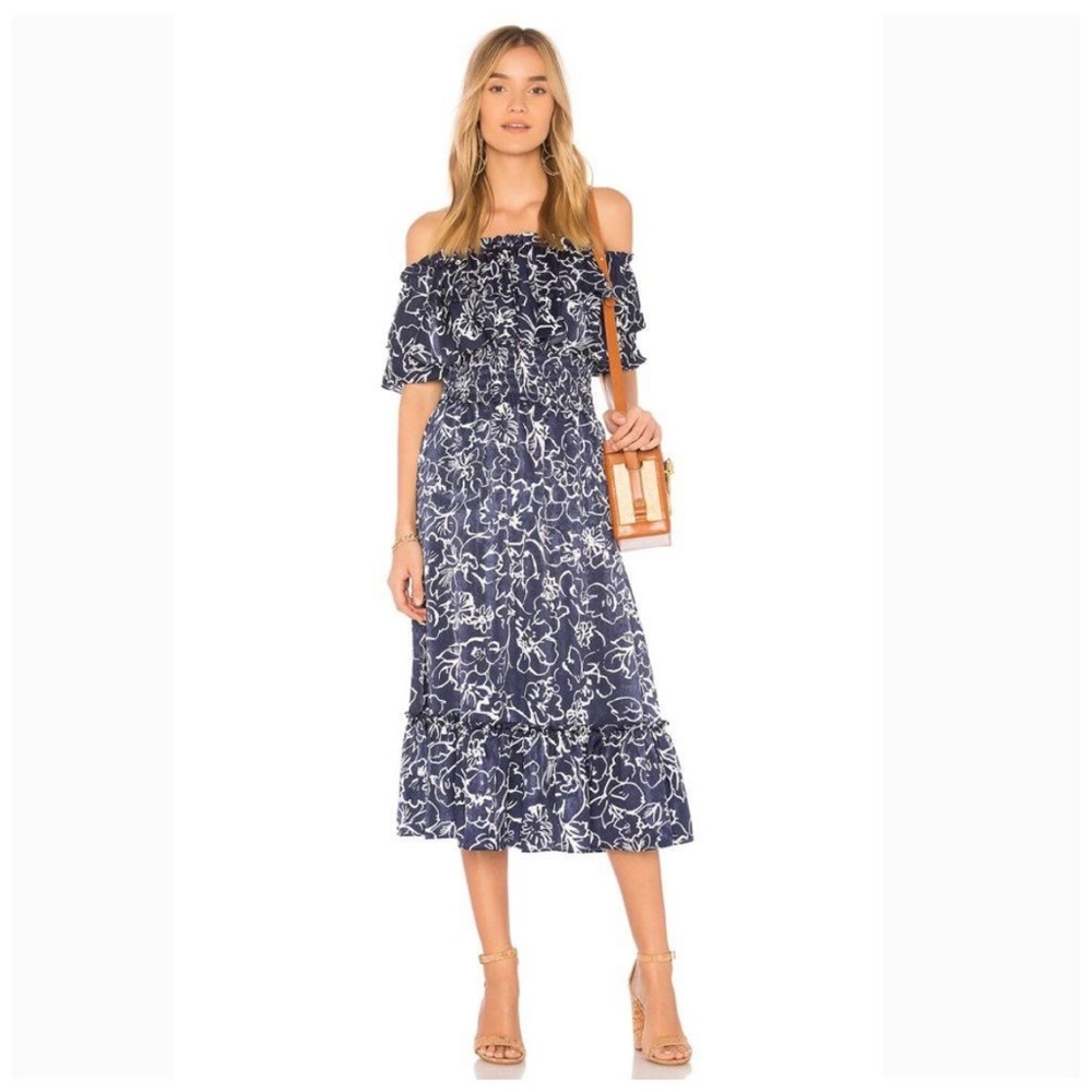 MISA Los Angeles Farah Multi Midi Dress in Navy & White